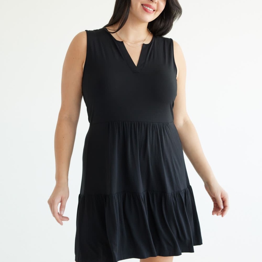 Reitman's Split Neck Tiered Black Dress Size Large NWOT!